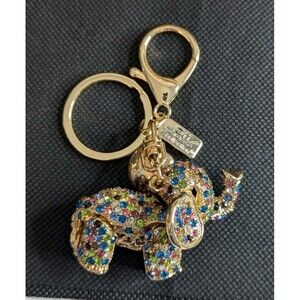 Off Park Multi Color Crystal Elephant Keychain or Bag Charm - Gold, Bling